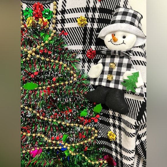 Handmade Decorated Ugly Christmas Tree Sweater Black & White Size L - Picture 4 of 7